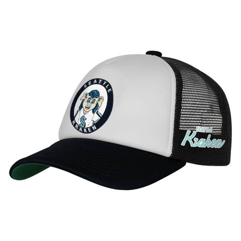 Youth Mitchell & Ness  White Seattle Kraken Mascot Adjustable Trucker Hat