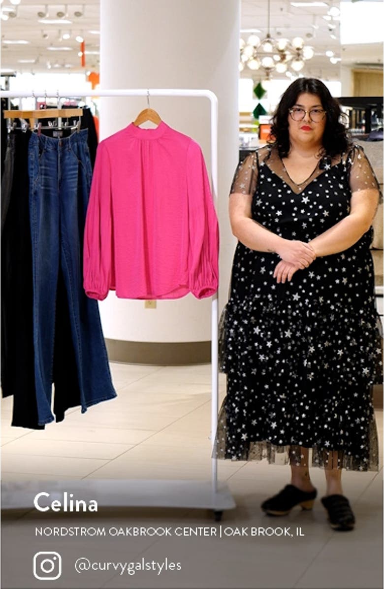 Pleated Long Sleeve Mock Neck Blouse, sales video thumbnail