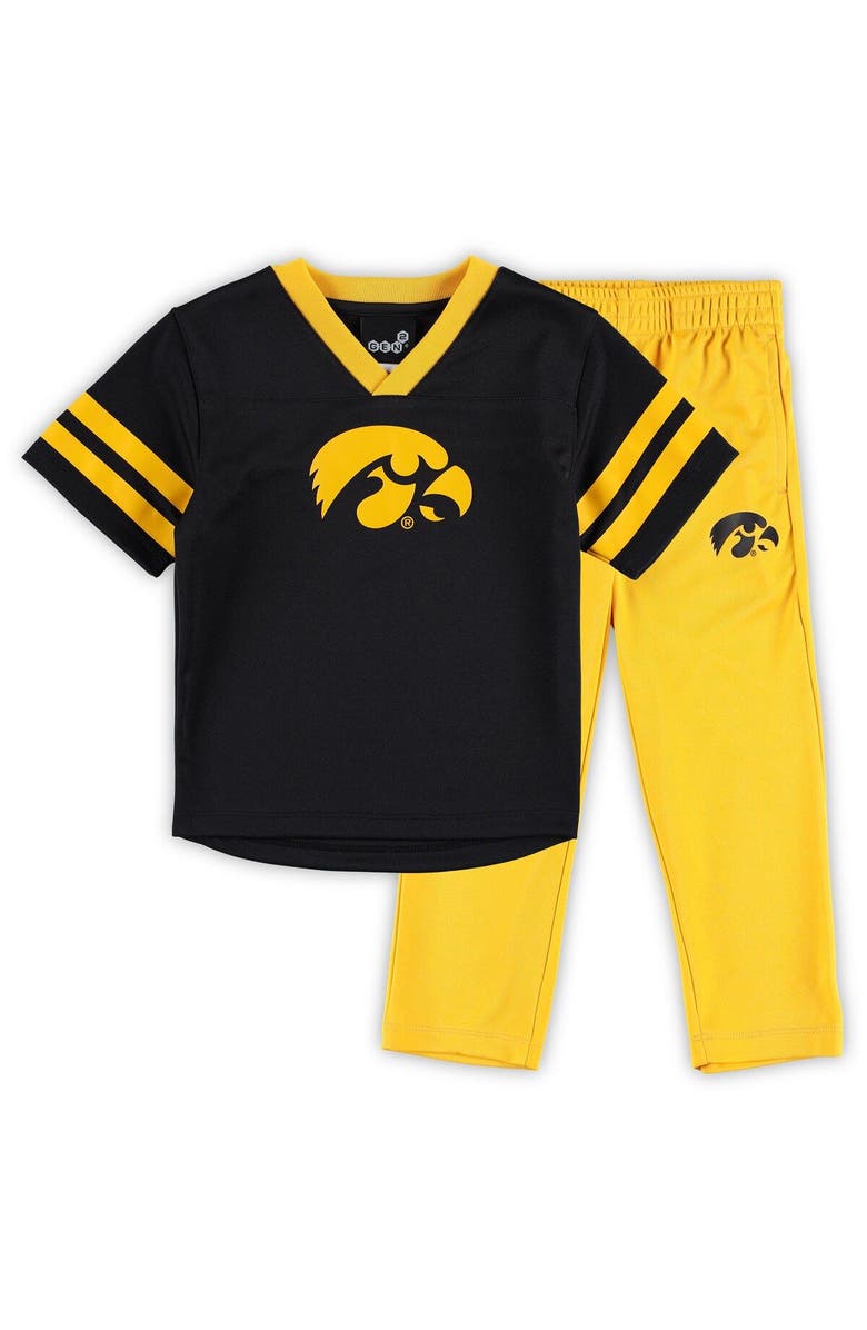 Outerstuff Preschool Black/Gold Iowa Hawkeyes Red Zone Jersey & Pants Set, Main, color, Black