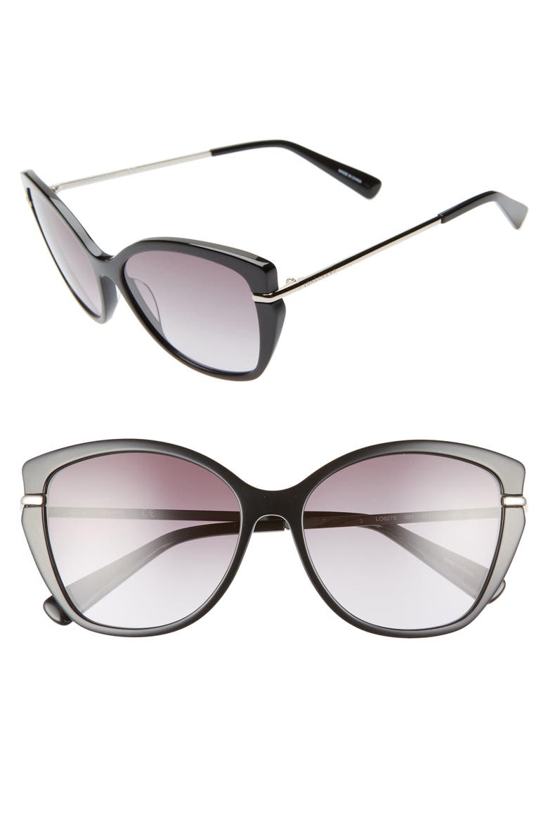 Heritage 57mm Butterfly Sunglasses, Main, color, BLACK