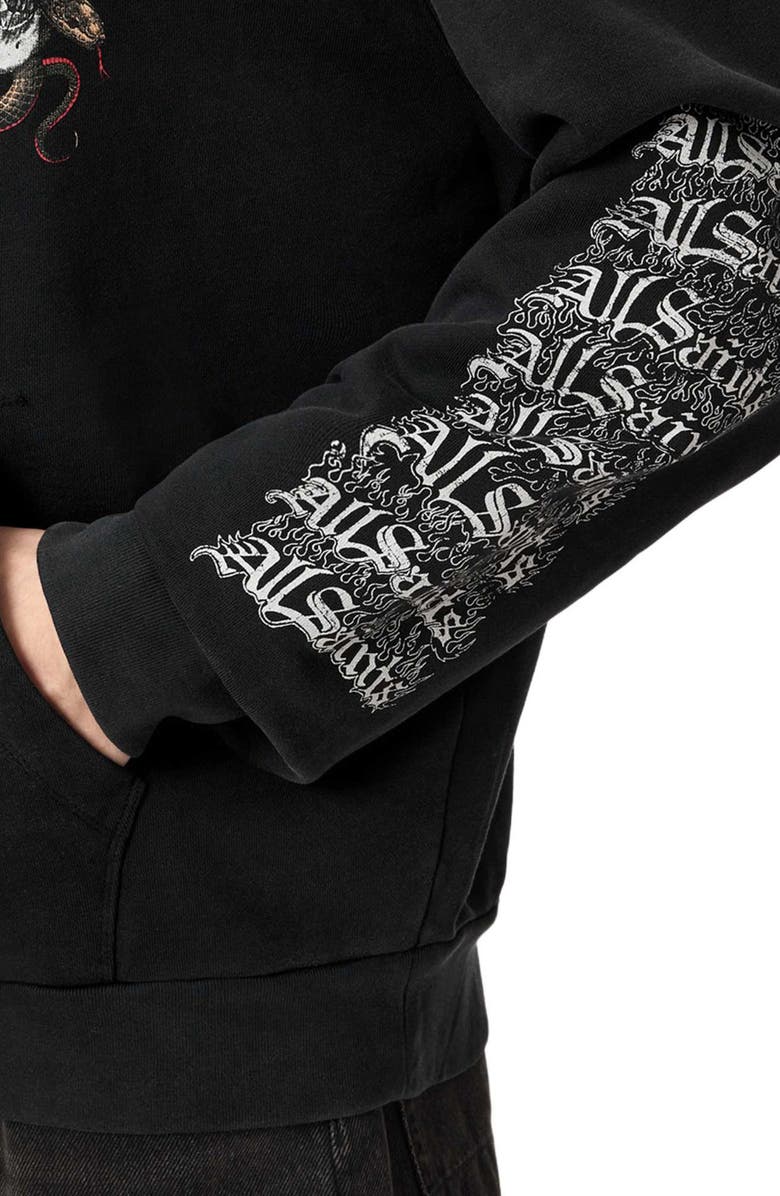 AllSaints Araknid Graphic Hoodie, Alternate, color, Washed Black