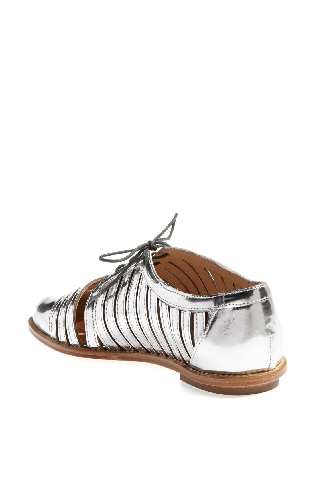 'Fay' Metallic Leather Oxford, Alternate, color, SILVER