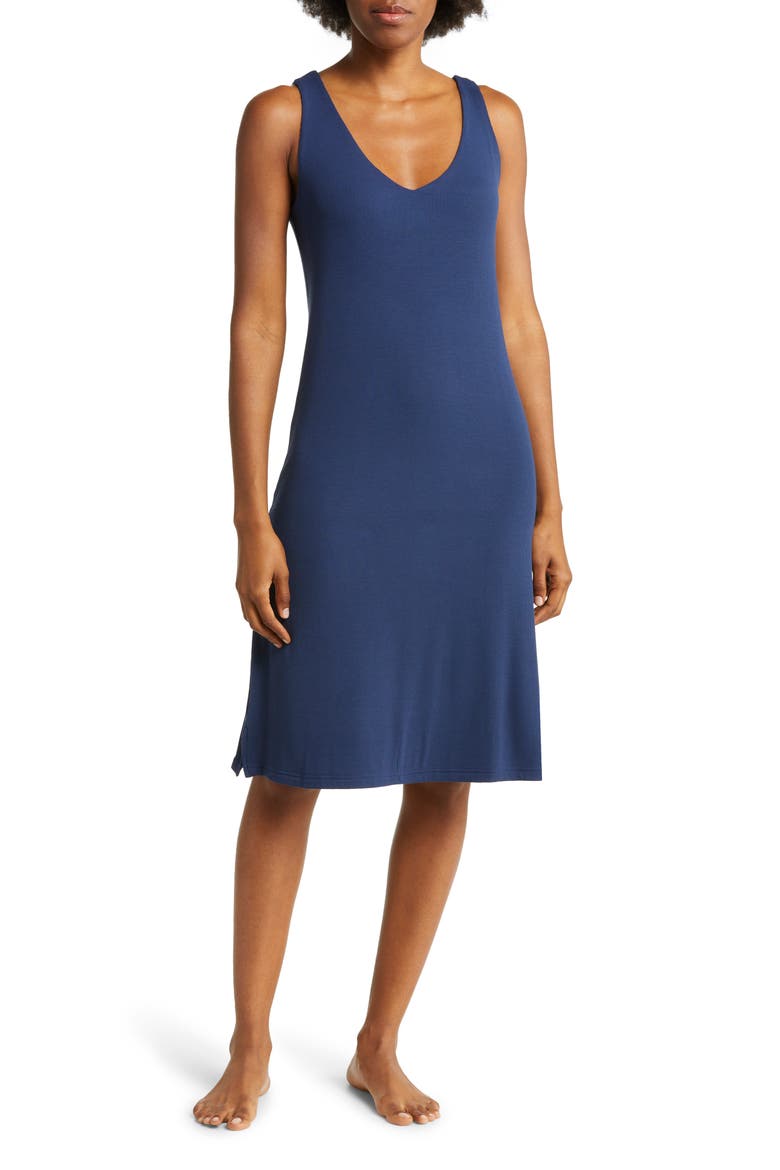 Rib Knit Nightgown, Main, color, NAVY