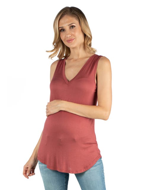 Maternity V-Neck Tunic Tank Top with Round Hemline