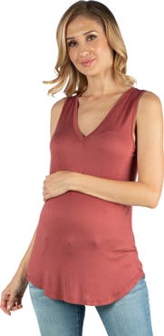 24seven Comfort Apparel Maternity V-Neck Tunic Tank Top with Round Hemline
