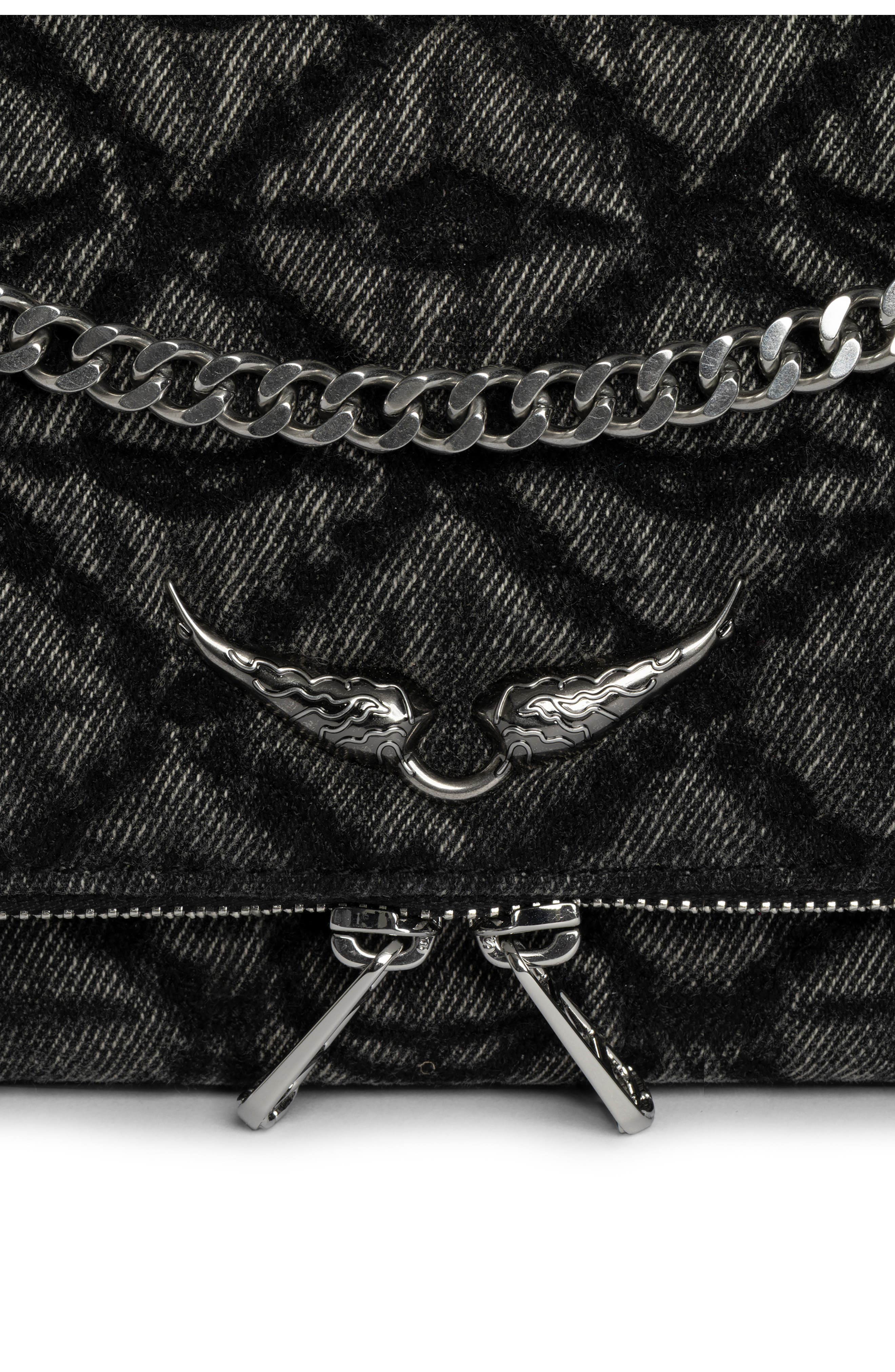 Zadig & Voltaire Rock II Diamond Quilted Monogram Denim Crossbody Bag, Alternate, color, Road