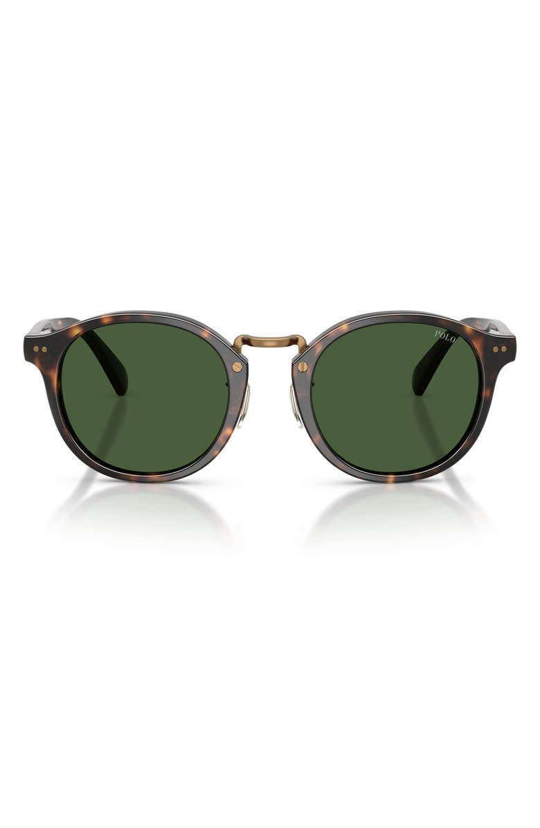 Polo Ralph Lauren 50mm Round Sunglasses, Main, color, Shiny Dark Havana / Green