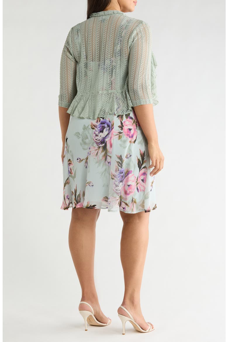 Floral Chiffon Dress & Lace Shrug Set, Alternate, color, SAGE