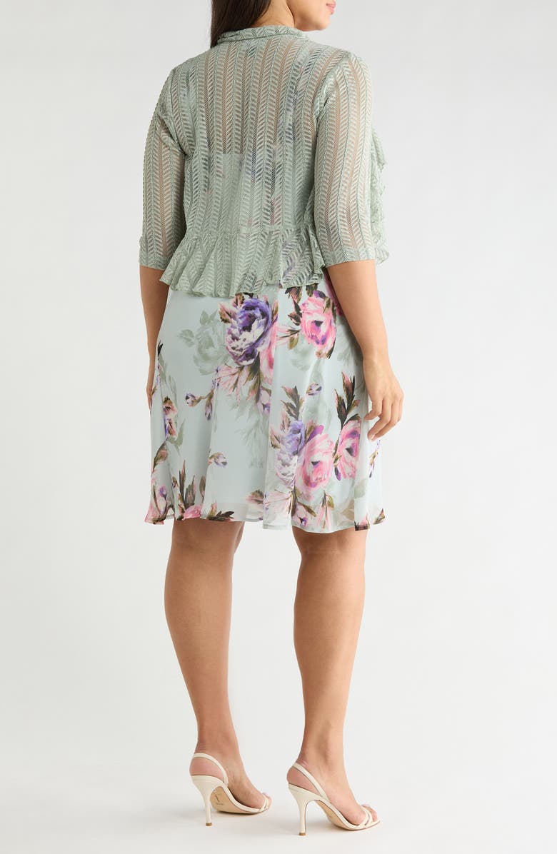 Connected Apparel Floral Chiffon Dress & Lace Shrug Set, Alternate, color, Sage
