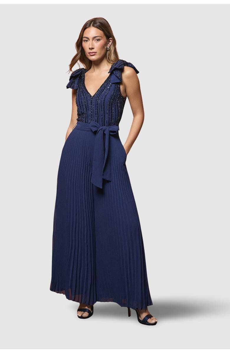 Coast Embellished Bow Shoulder Jumpsuit, Main, color, Navy