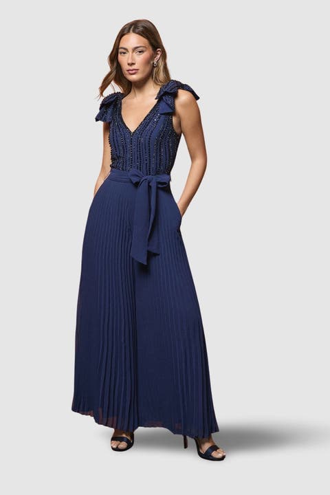 Embellished Bow Shoulder Jumpsuit