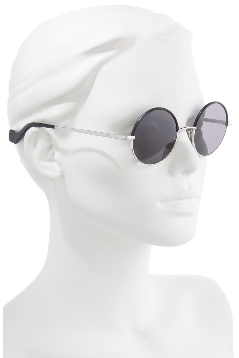 49mm Round Sunglasses, Alternate, color, PALLADIUM/BLCK LEATHER/SMOKE