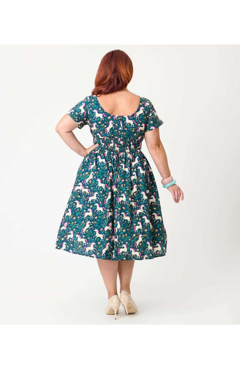 Unique Vintage Plus Size Smocked Back Swing Dress, Alternate, color, Navy