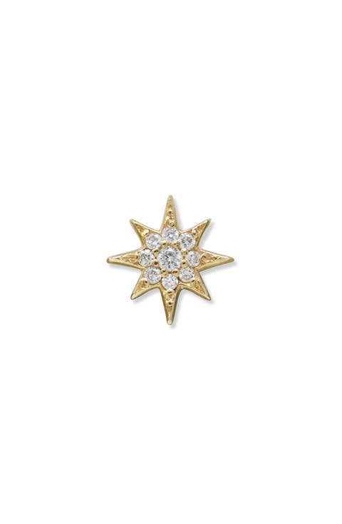 Aztec North Star 14K Gold & Diamond Single Stud Earring