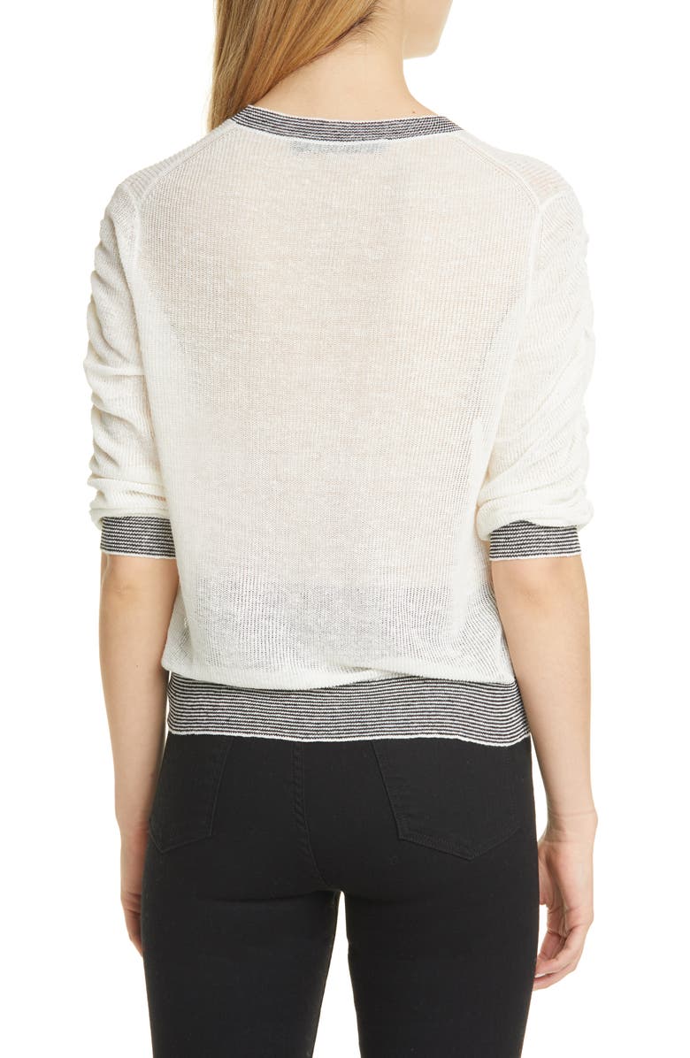 Veronica Beard Celia Ruched Sleeve Linen Blend Sweater, Alternate, color,