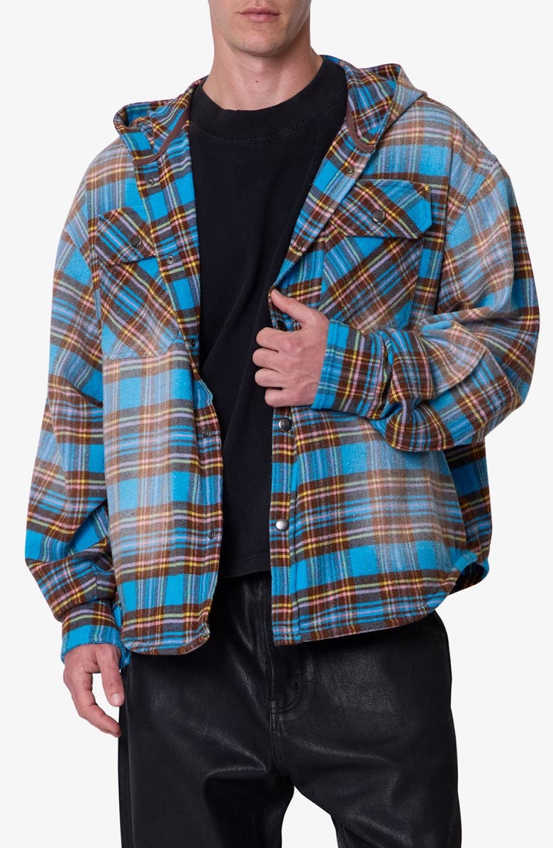 mnml Faded Hooded Flannel Shirt, Main, color, Washed Blue