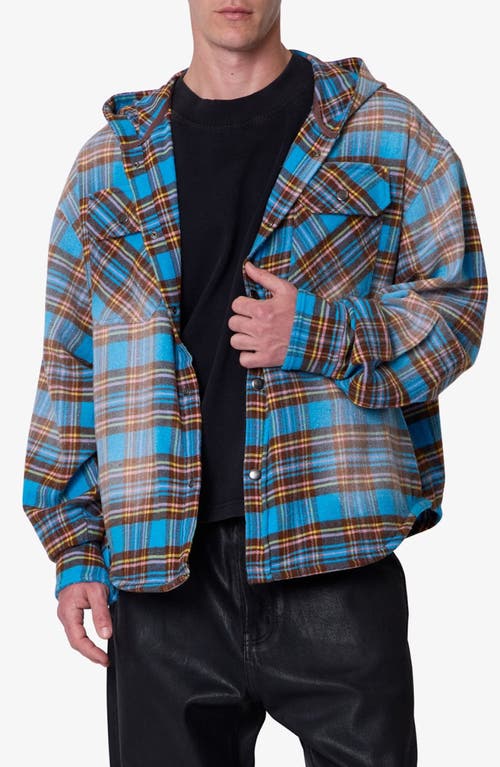 Mnml Faded Hooded Flannel Shirt In Blue