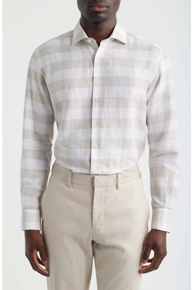 Modern Fit Cotton & Linen Easy-Iron Dress Shirt, Main, color, BEIGE