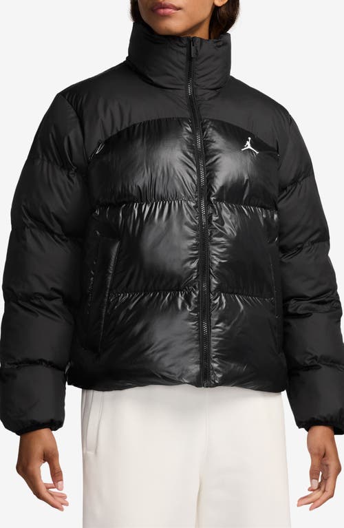 Jordan Quilted Puffer Coat in Black/White 