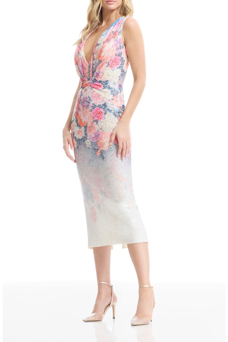 Gretchen Sequin Floral Cocktail Midi Dress, Alternate, color, WHITE MULTI