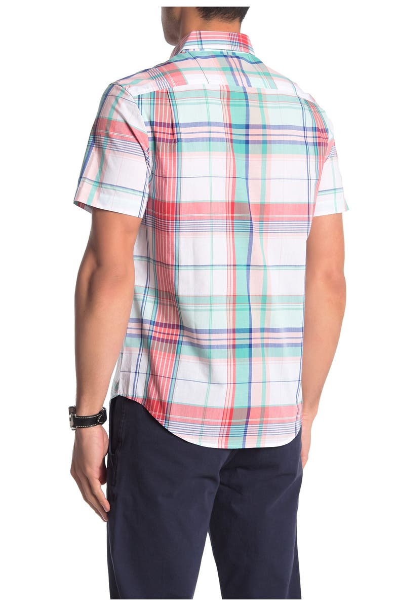 Original Penguin Short Sleeve Plaid Print Trim Fit Shirt, Alternate, color, 