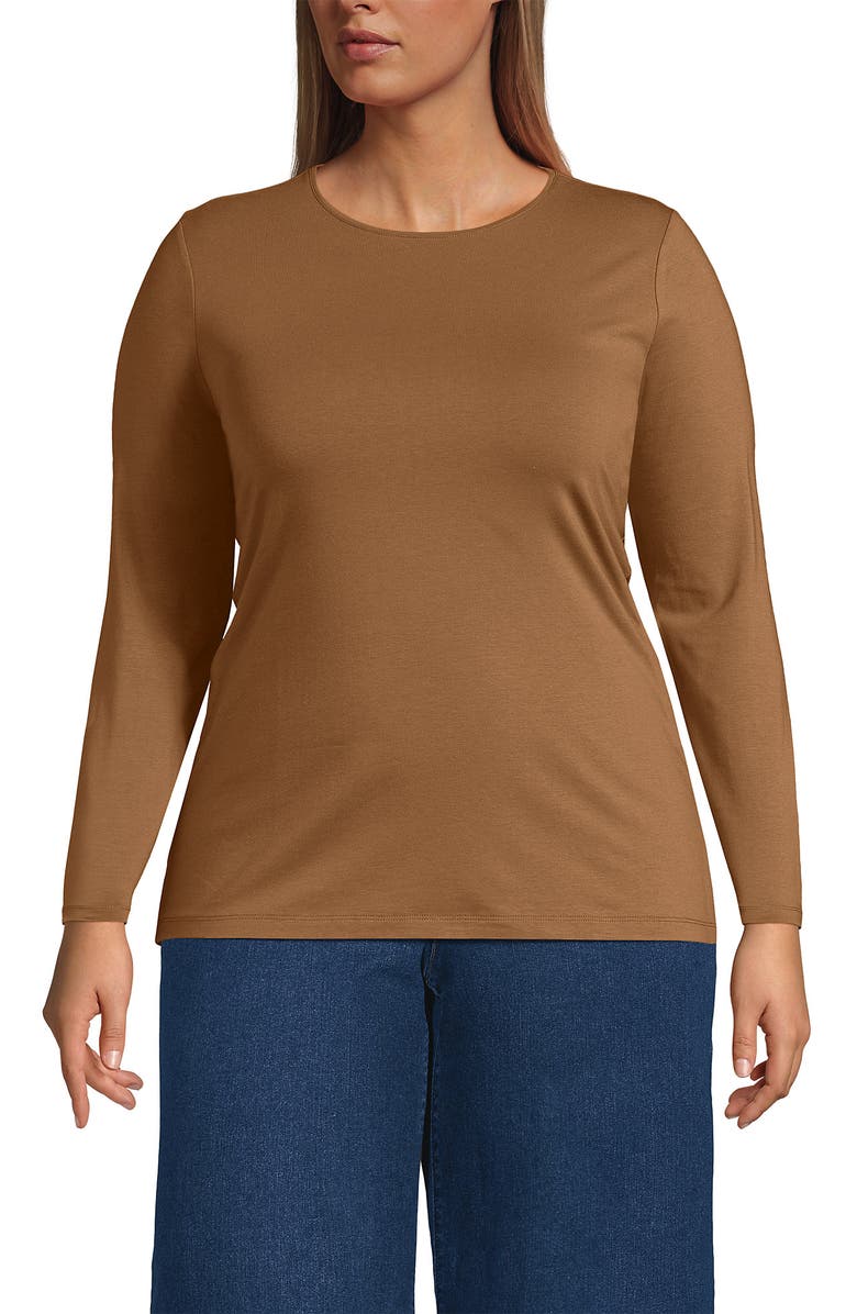 Lands
 End Plus Size Lightweight Jersey Skimming Long Sleeve Crew Neck T-shirt, Main, color, 