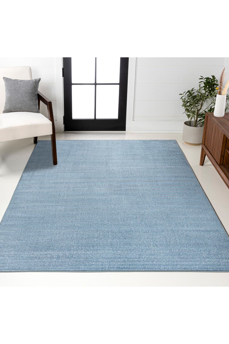 Cole Modern Minimalist Pinstripe High-Low Area Rug, Alternate, color, Blue/White