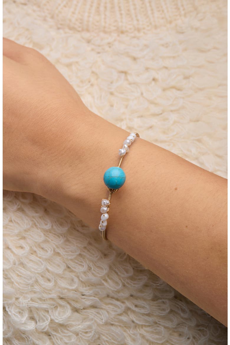 Turquoise & Freshwater Pearl Cuff Bracelet, Alternate, color, 14K GOLD/ TURQUOISE/ PEARL