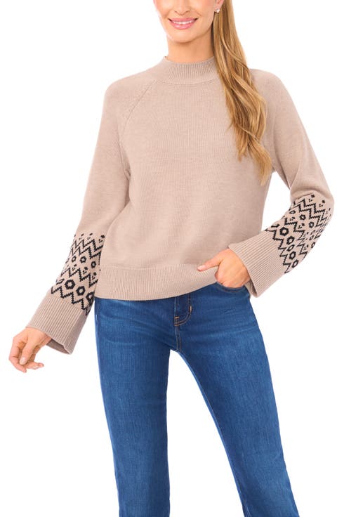 Fair Isle Accent Mock Neck Sweater (Petite)
