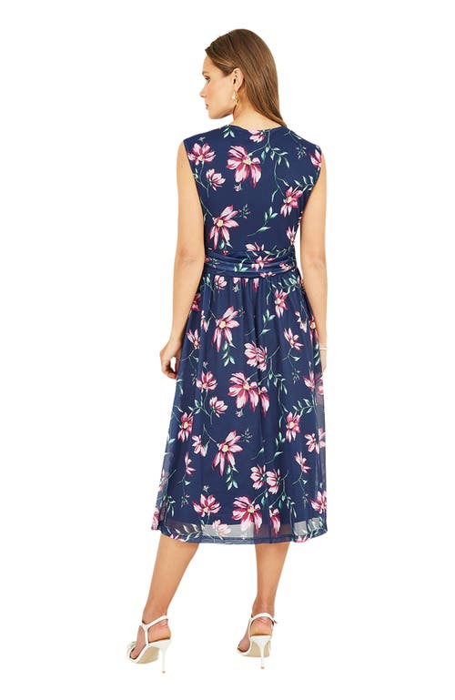 Yumi Mesh Stretch Midi Dress With Pockets In Blue