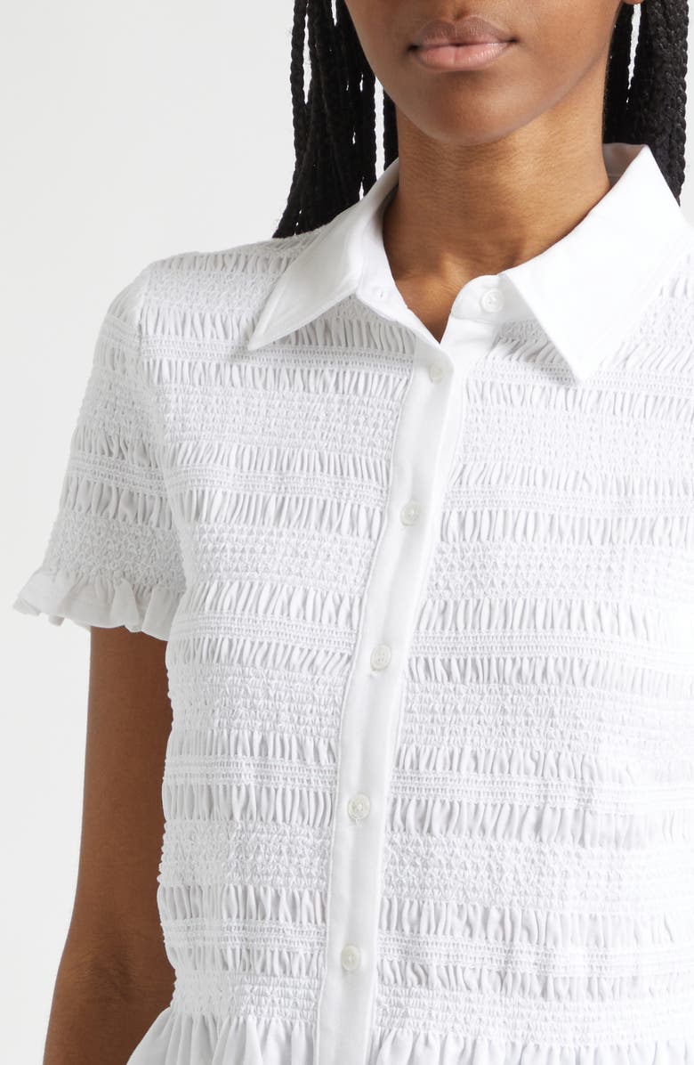 Veronica Beard Ellisandra Shirred Peplum Top, Alternate, color, White