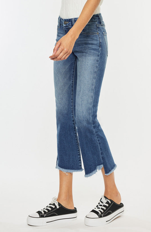 Kancan Aida Mid Rise Cropped Flare Jeans In Medium Wash