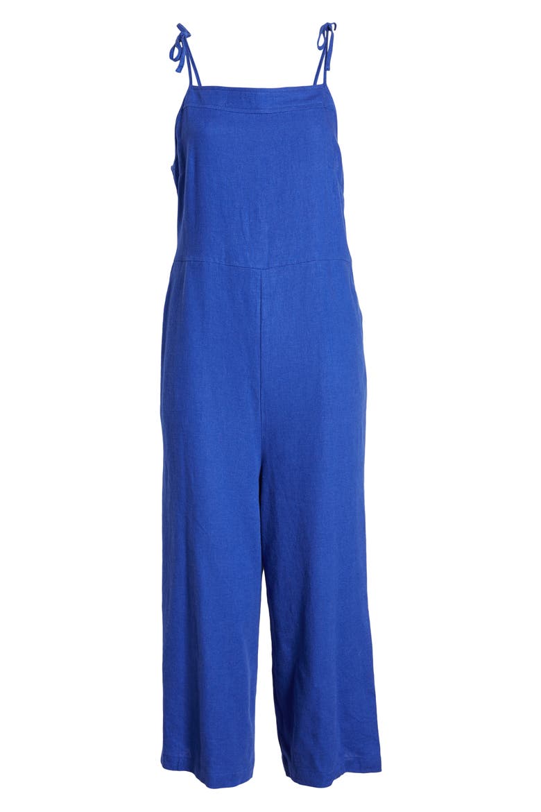 Square Neck Linen Blend Crop Wide Leg Jumpsuit, Alternate, color, BLUE CLEMATIS