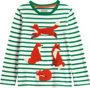 Mini Boden Kids' Stripe Bouclé Fox Long Sleeve T-Shirt