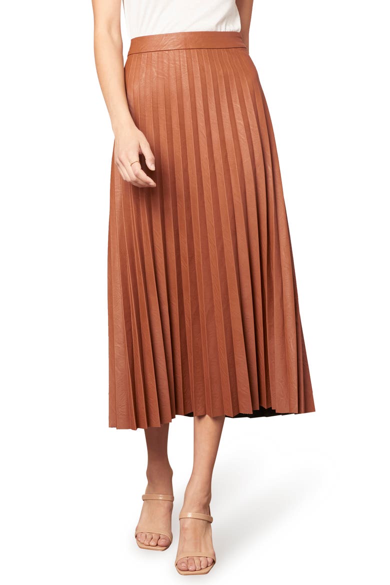 Trinity Faux Leather Pleated Midi Skirt, Main, color, COGNAC