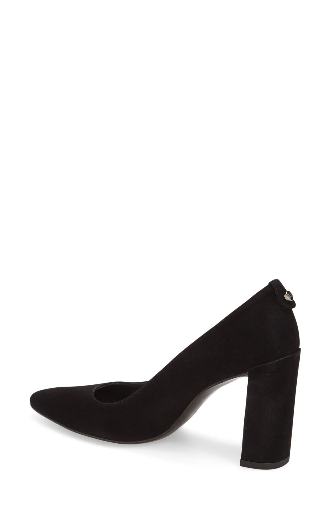 'Logopower' Pointy Toe Pump, Alternate, color, BLACK SUEDE
