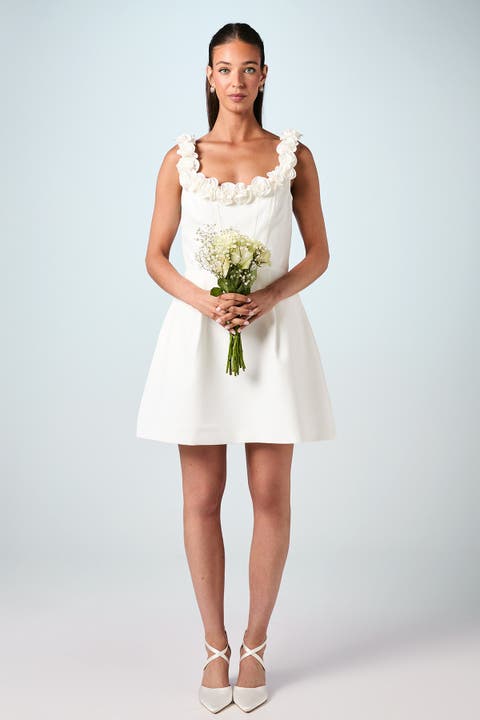 Square Neck 3D Flower Bridal Mini Dress