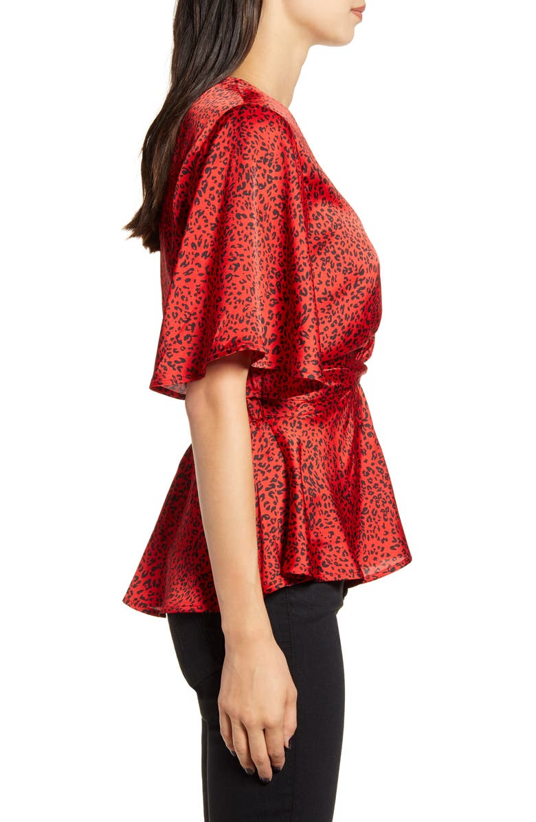 Bishop + Young Bishop & Young Karlie Leopard Print Satin Crepe Peplum Blouse, Alternate, color, 