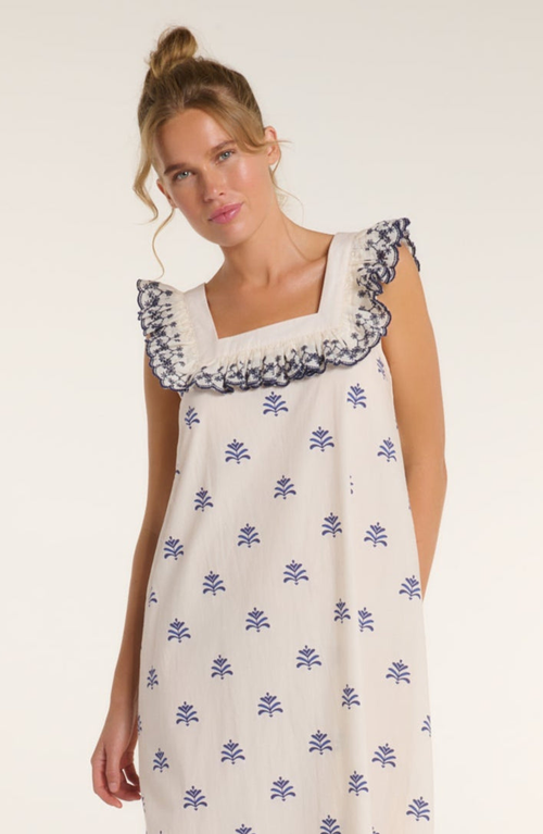 Hermoza Martha Embroidered Smocked Midi Dress In White