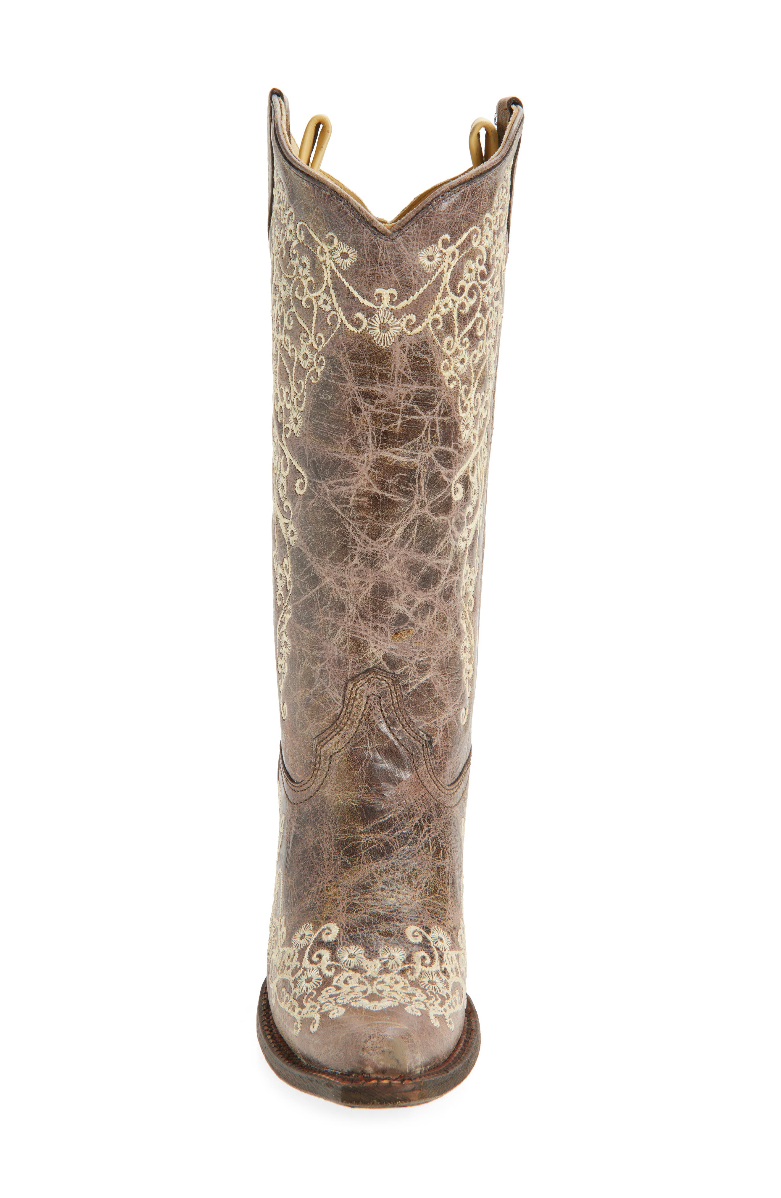 CORRAL Embroidered Crackled Mid Calf Western Boot, Alternate, color, Brown
