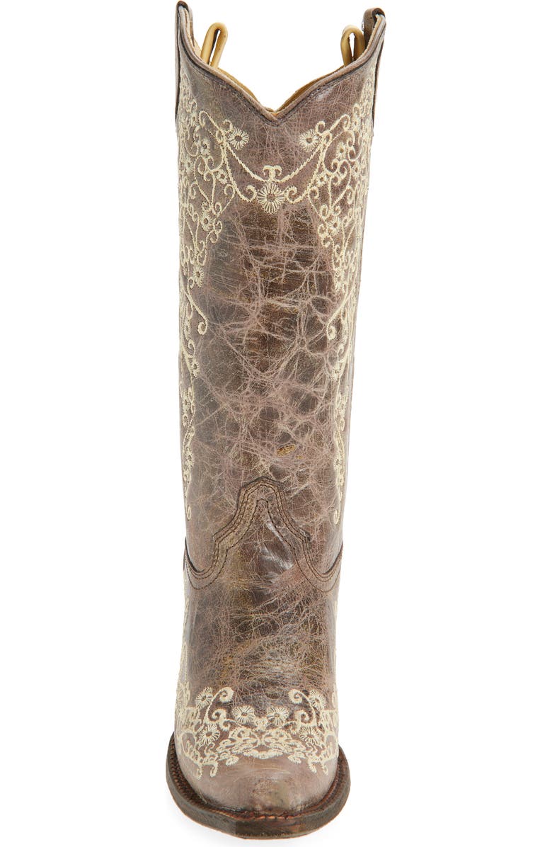 CORRAL Embroidered Crackled Mid Calf Western Boot, Alternate, color, Brown