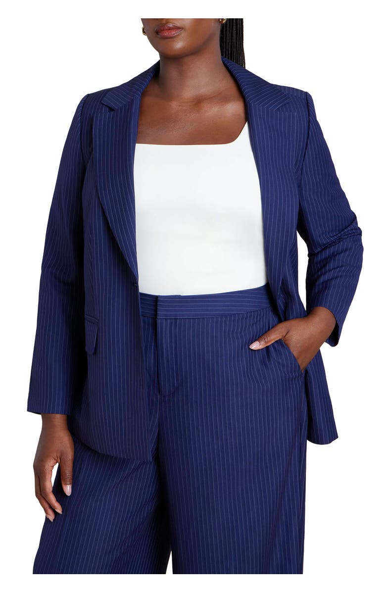 ELOQUII Pinstripe Blazer, Main, color, Navy Pinstripe