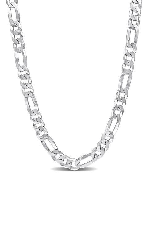 Sterling Silver Flat Figaro Chain Link Necklace