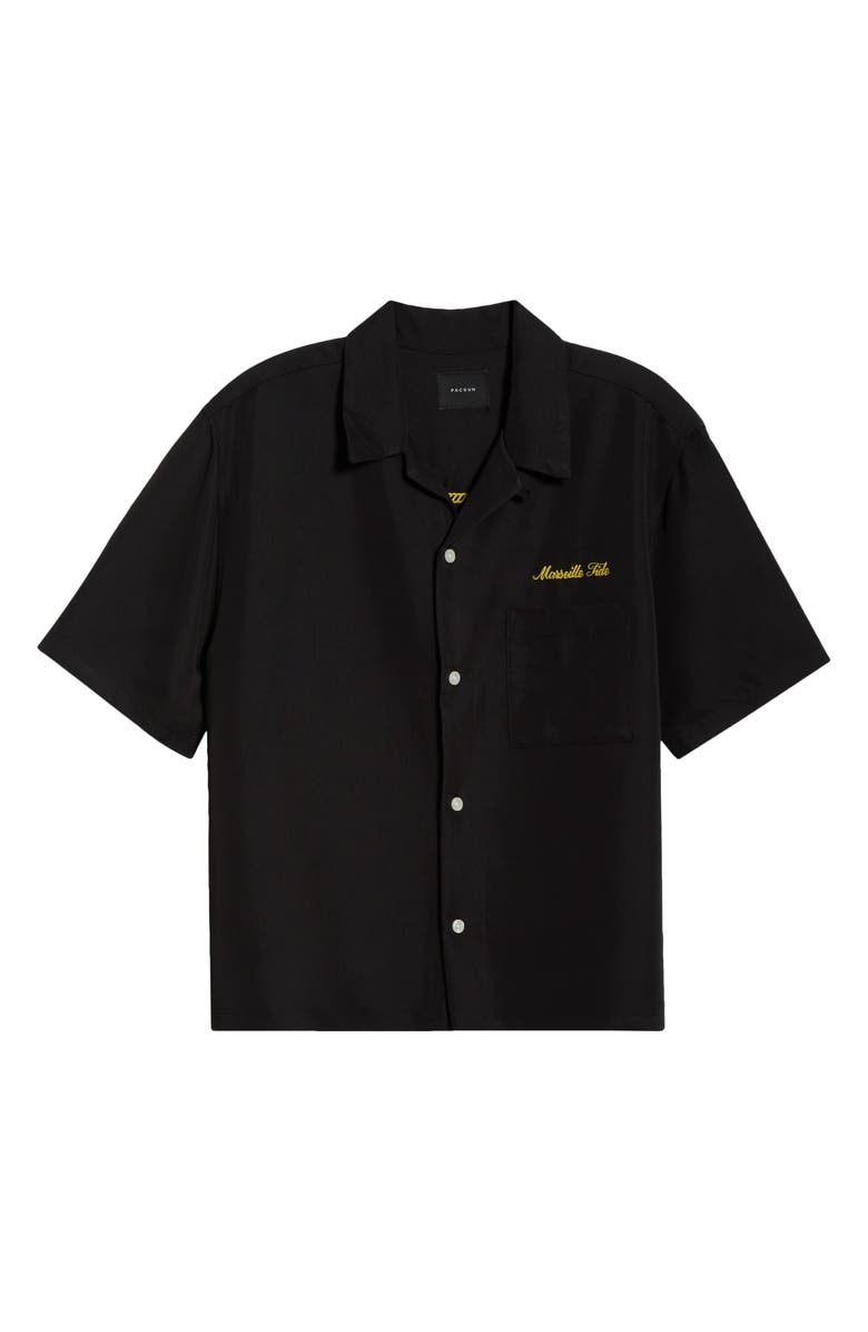 PacSun Ribbon Embroidered Camp Shirt, Alternate, color, Black