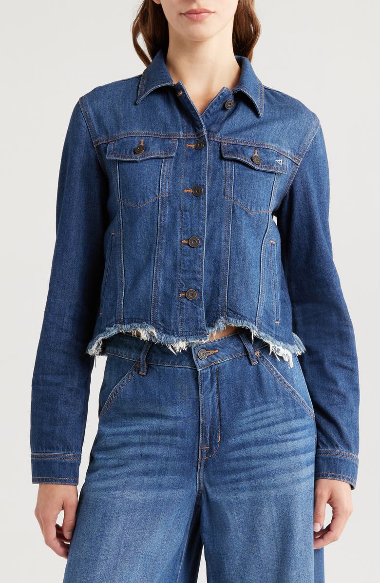 HIDDEN JEANS Frayed Denim Crop Jacket, Alternate, color, Dark Wash