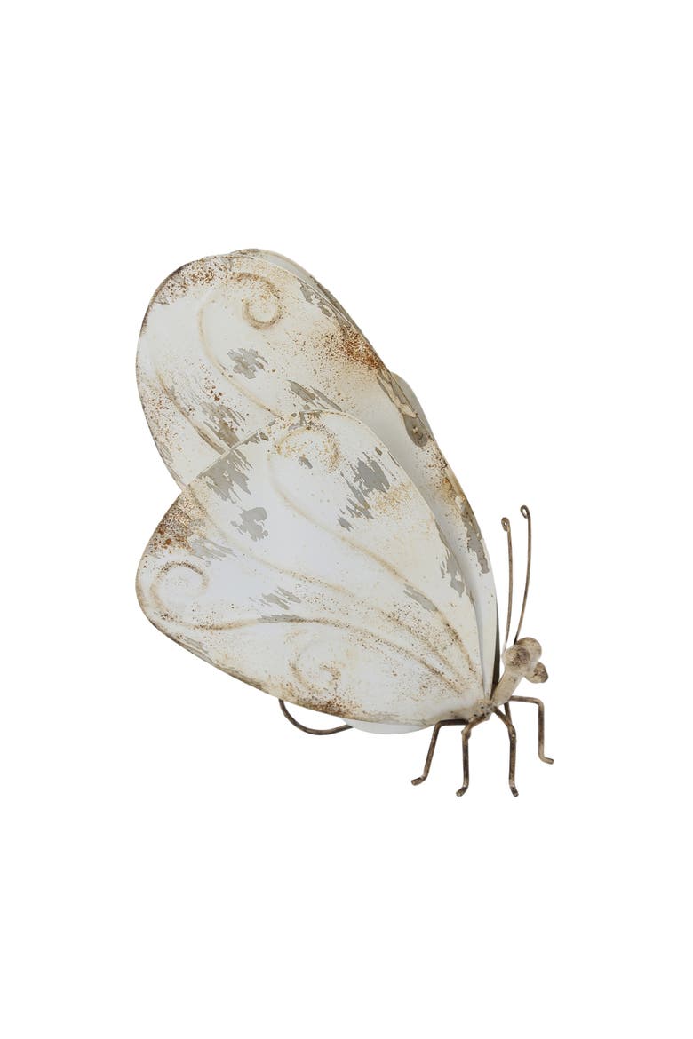 Metal 11.25 in. Off-White Contemporary Butterfly, Main, color, White