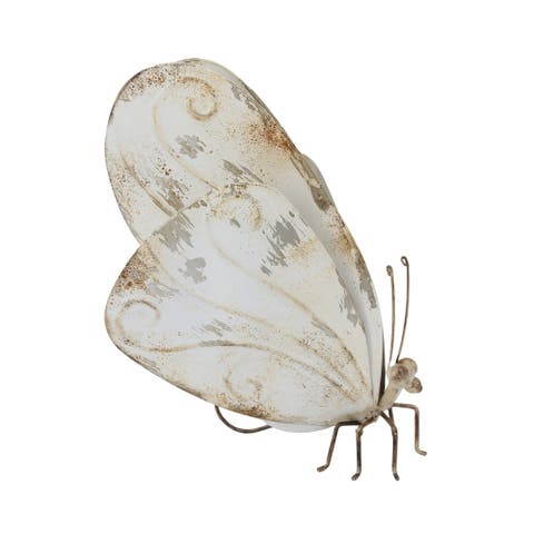 Metal 11.25 in. Off-White Contemporary Butterfly