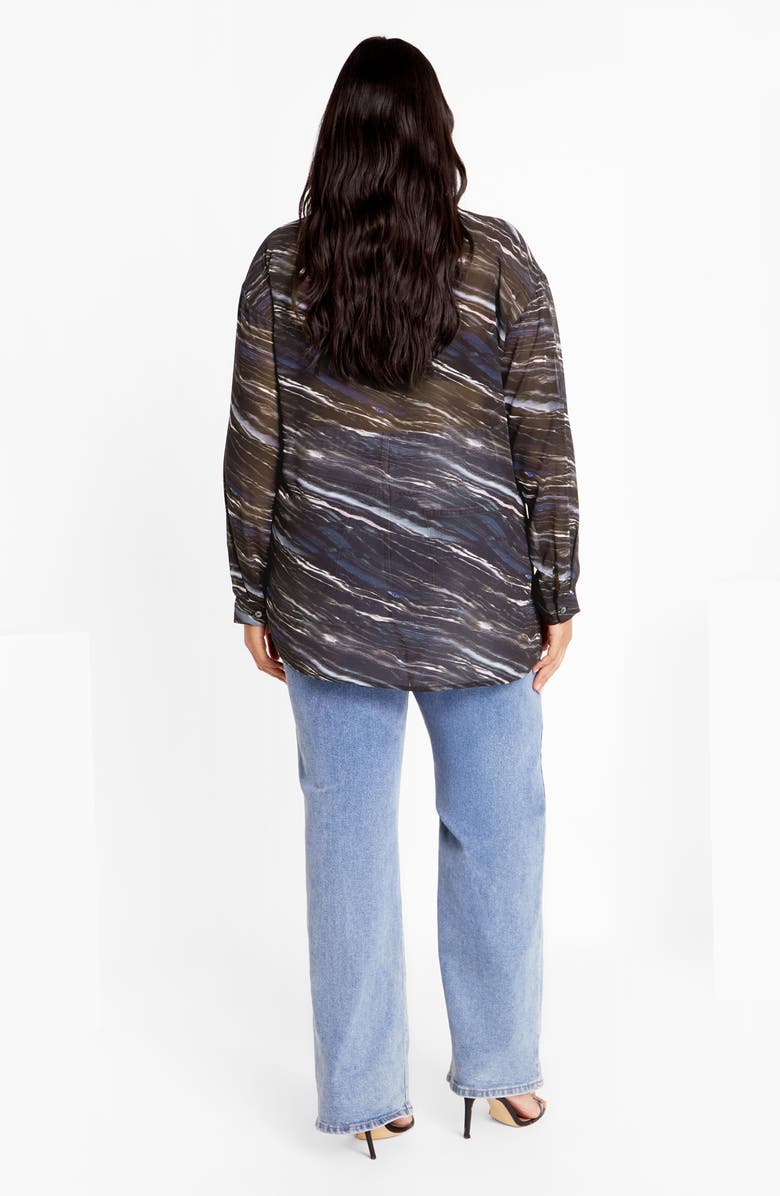 City Chic Sally Sheer Button-Up Shirt, Alternate, color, Marble