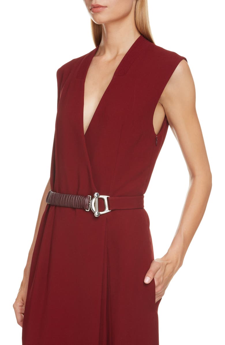 Victoria Beckham Surplice Midi Dress with Leather Belt, Alternate, color, 
