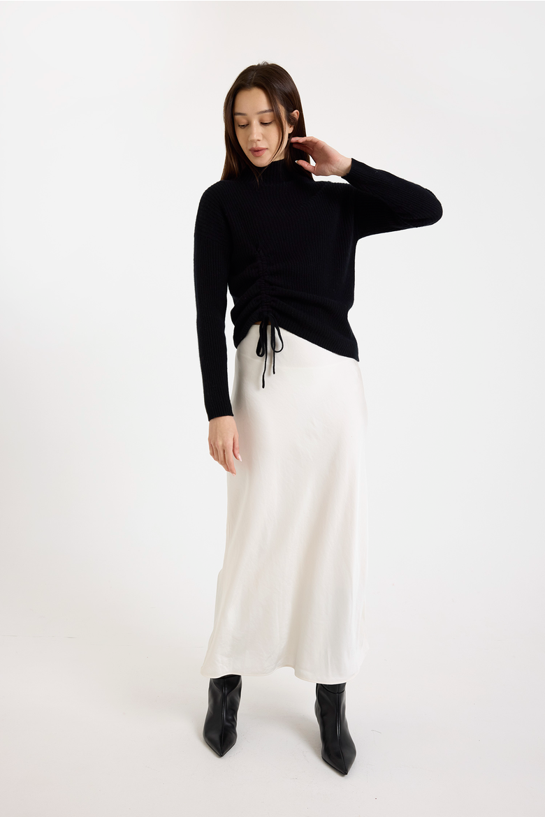Rouched High Neck Long Sleeve Jumper, Alternate, color, BLACK